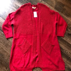 NWT! open front rib knit crimson cardigan